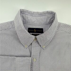 Ralph Lauren Classic Fit Men’s XL Button -Down Shirt Gray and White Stripe